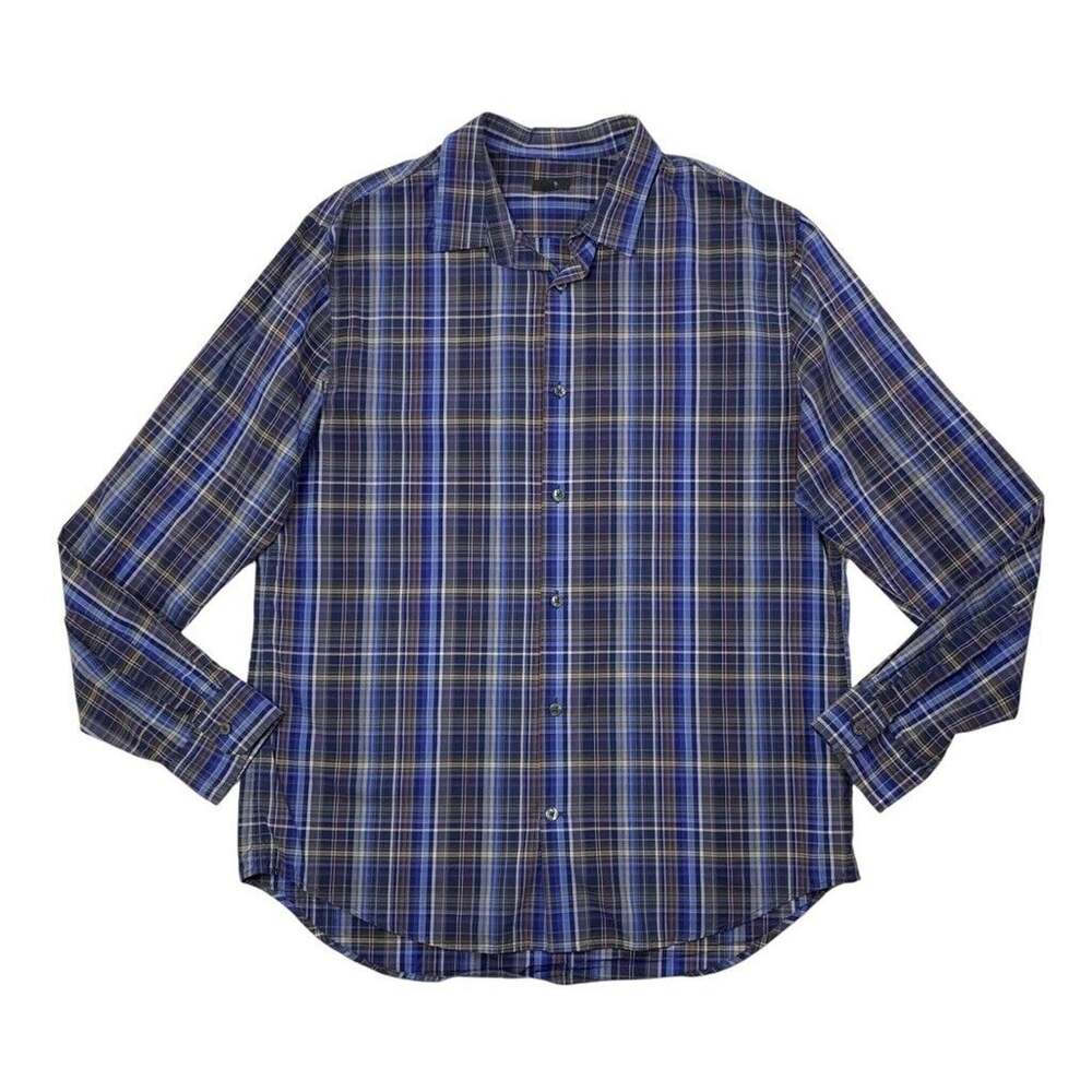 Vince Shirt Mens L Large Checked Cotton Button Up Long Sleeve Collared Casual